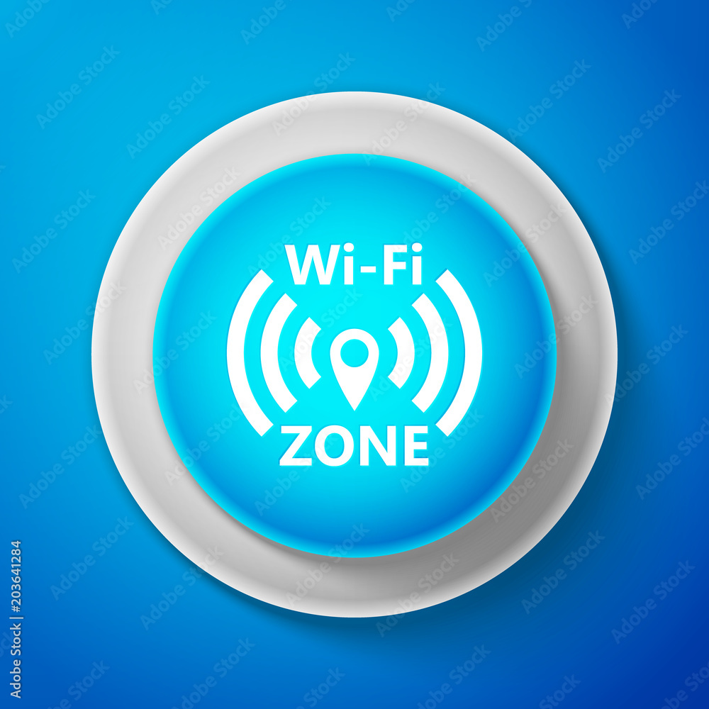 White Wi-Fi network icon isolated on blue background. Circle blue button with white line. Vector Illustration White Wi-Fi network icon isolated on blue background. Circle blue button with white line. Vector Illustration