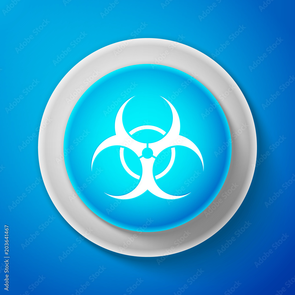 White Biohazard symbol icon isolated on blue background. Circle blue button with white line. Vector Illustration White Biohazard symbol icon isolated on blue background. Circle blue button with white line. Vector Illustration