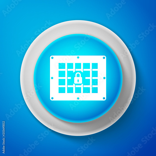 White Prison window icon isolated on blue background. Circle blue button with white line. Vector Illustration