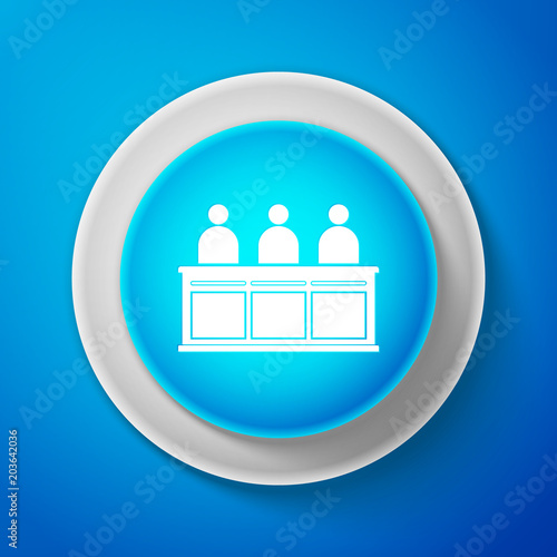 White Jurors icon isolated on blue background. Circle blue button with white line. Vector Illustration