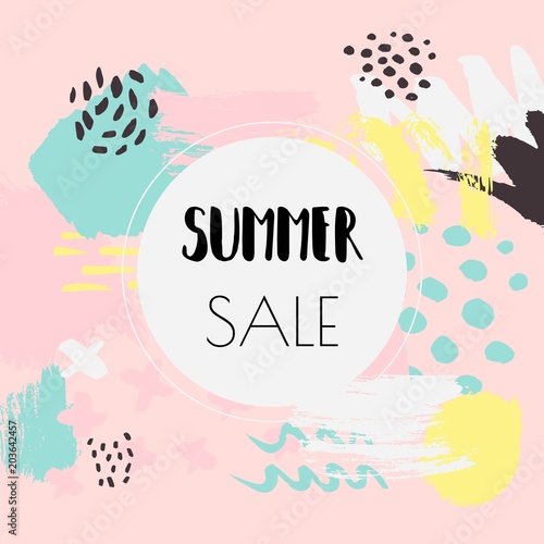 Summer special offer banner in memphis style. Sale season card perfect for prints, banners, promotion,special offer and more.