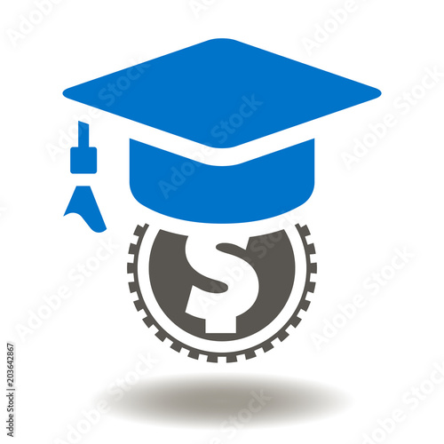 Graduation Cap Dollar Coin Icon Vector. Financial Investment Eduction Illustration. Money Learning Logo Symbol.
