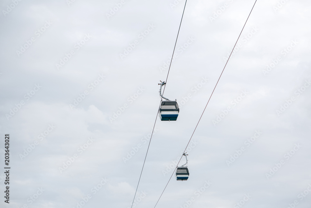 funicular or ropeway and public transport through gulf or river or channel in Lisbon in Portugal.