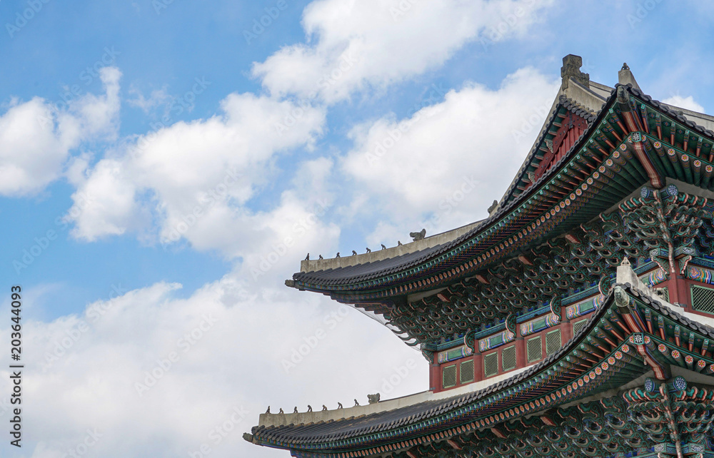 Gyeongbokgung palace roof with sky and cloud Gyeongbokgung palace roof with sky and cloud