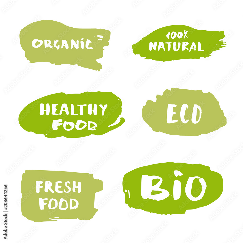 Set of handwritten organic, bio, eco lettering. Vector illustration. Set of handwritten organic, bio, eco lettering. Vector illustration.