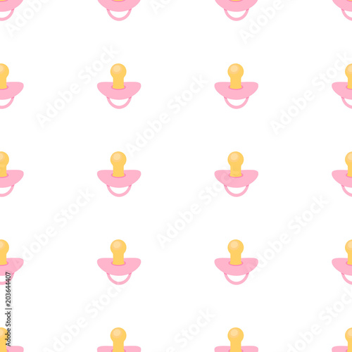 Seamless pattern with pink pacifiers on the white background.