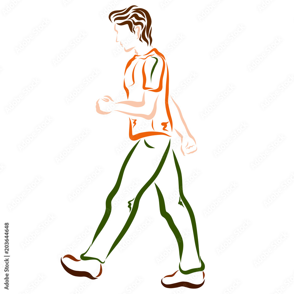 Fototapeta premium Going young brunette man, color lines