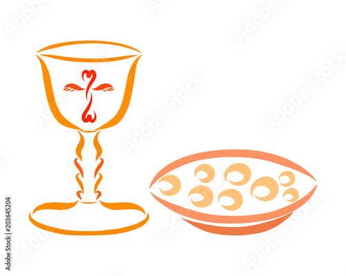  A bowl with a cross and bread for the Eucharist