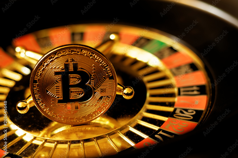 Golden bitcoin on roulette