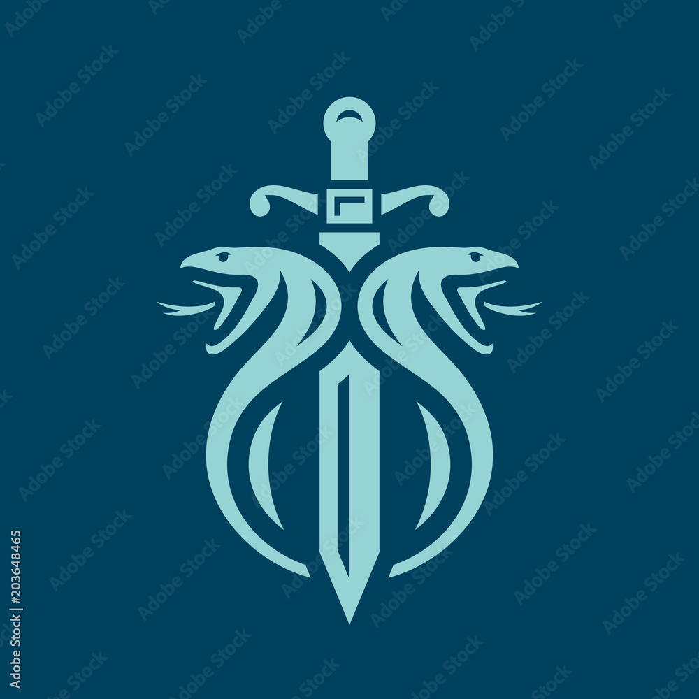 Fototapeta premium Two Snakes and sword sign