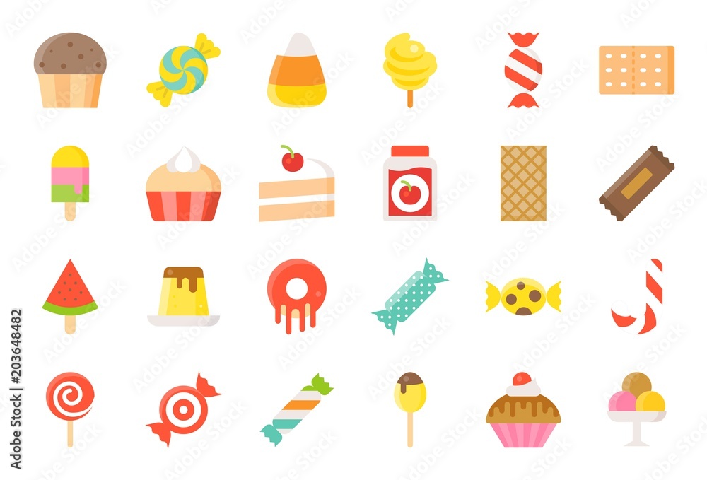 Sweets and candy icon set 2/2 flat style Sweets and candy icon set 2/2 flat style