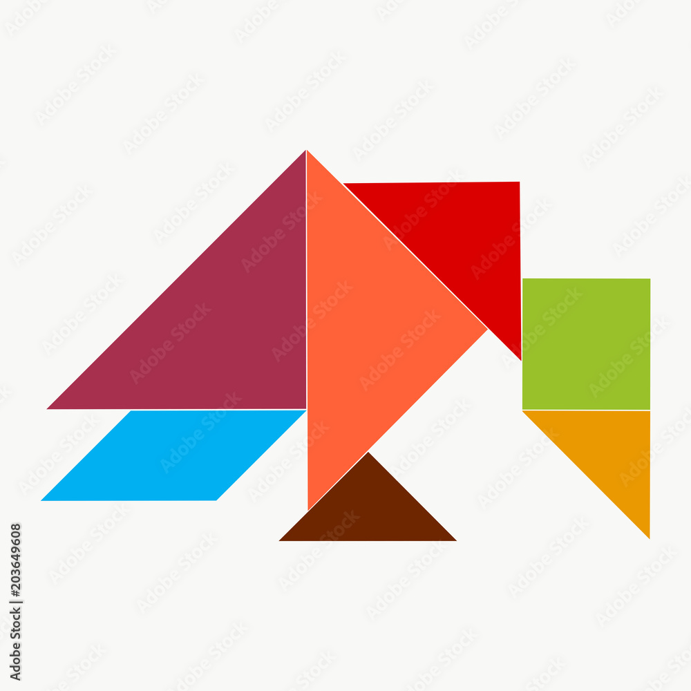 bird pecking food, from pieces of puzzle tangram bird pecking food, from pieces of puzzle tangram