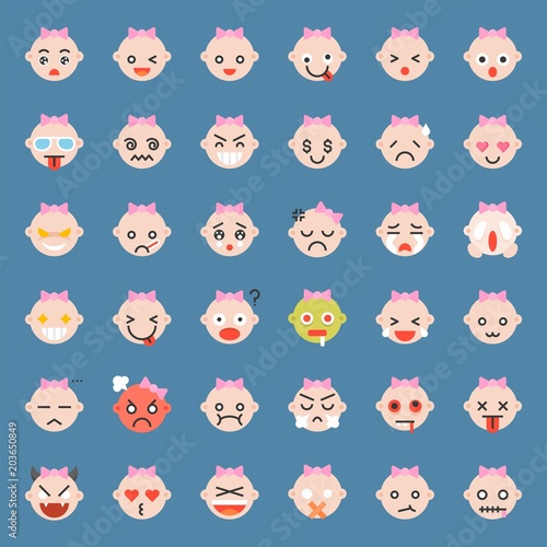 Baby girl emoticon, flat icon