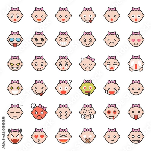 Baby  girl emoticon filled outline icon