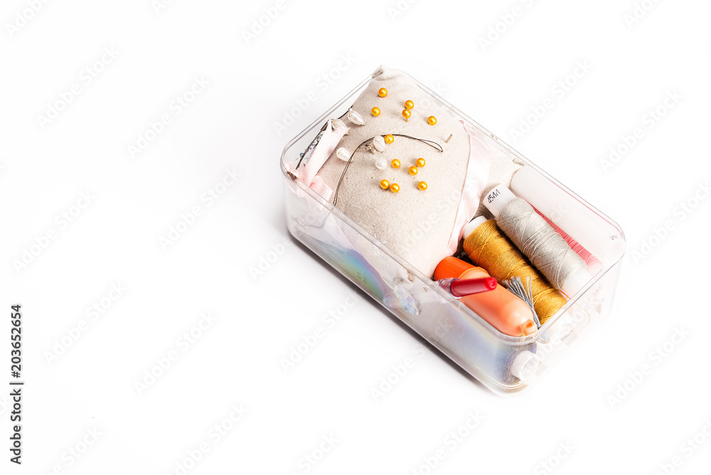 Box with stationery. On a white background.