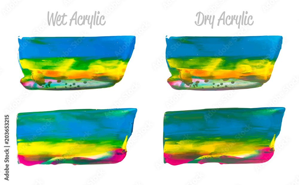 Obraz premium Vector purple, blue, yellow paint smear stroke stain set. Abstract acrylic textured art illustration. Acrilyc Texture Paint Illustration. Hand drawn brush strokes vector elements. Acrilyc strokes.