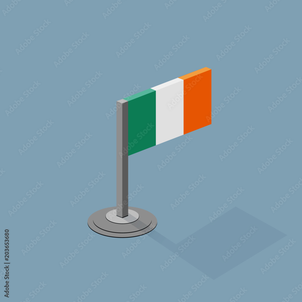 Ireland Isometric Flag with Flat Web Colors Ireland Isometric Flag with Flat Web Colors