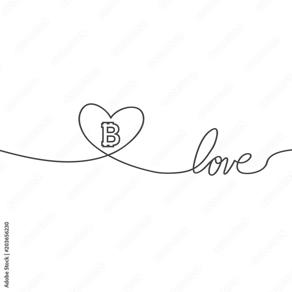 Illustration of a long shadow heart with a bitcoin sign