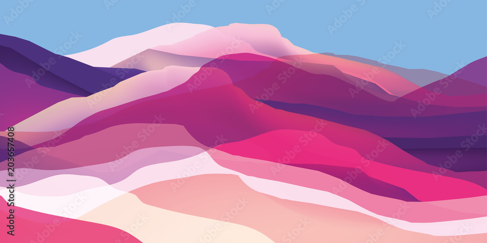 Fototapeta Color mountains, waves, abstract shapes, modern background, vector design Illustration for you project