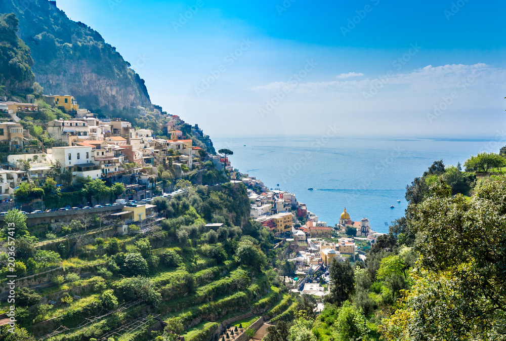 Aerial view of Positano town at Amalfi Coast, Italy.