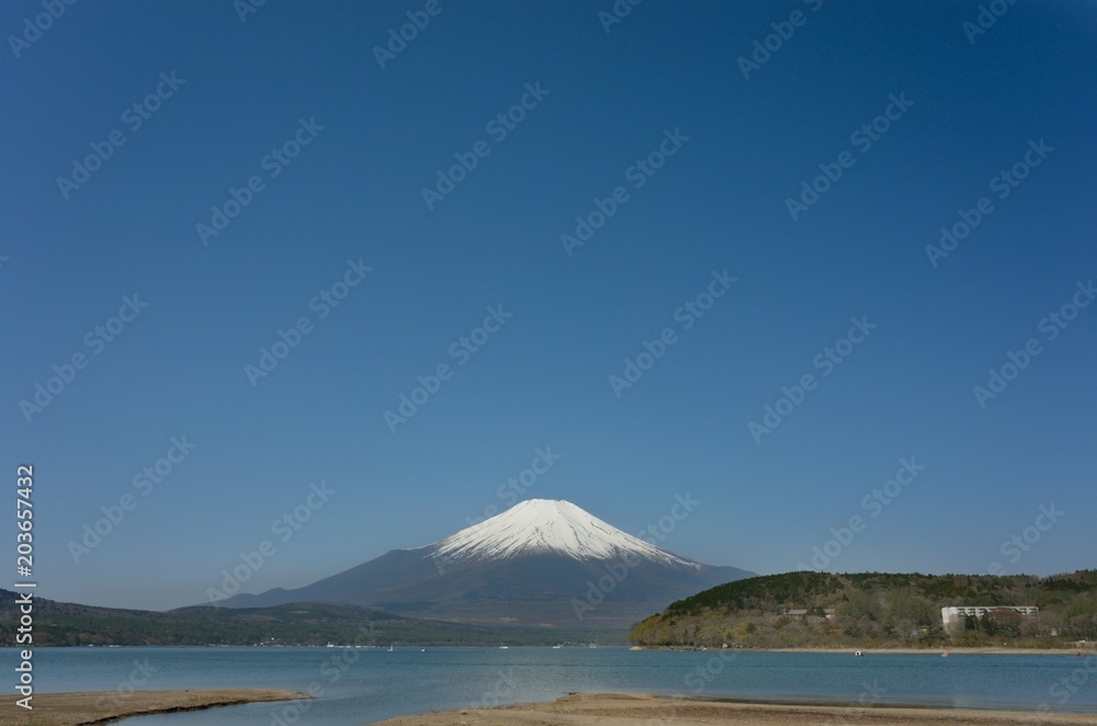 Mt. Fuji by yamanakako lake in the spring