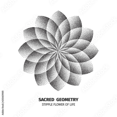 Abstract dot symbol sacred geometry phyllotaxis. Isolated halftone symbol. Opposite spirals vector illustration EPS 10 photo