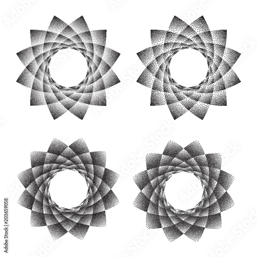 Abstract dot symbol sacred geometry phyllotaxis. Isolated halftone symbol. Opposite spirals vector illustration EPS 10 photo