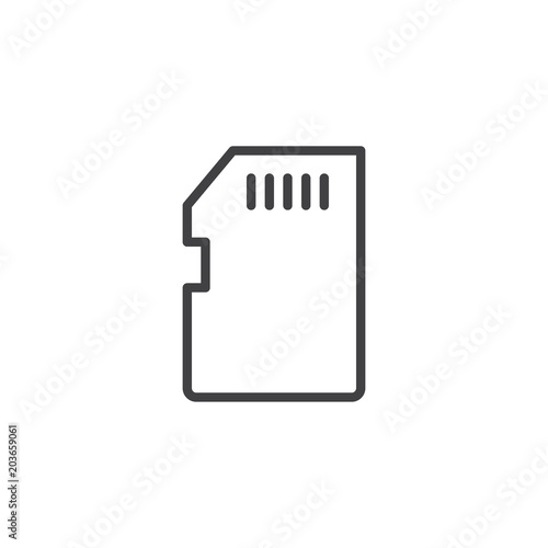 Memory card outline icon. linear style sign for mobile concept and web design. SD card simple line vector icon. Symbol, logo illustration. Pixel perfect vector graphics