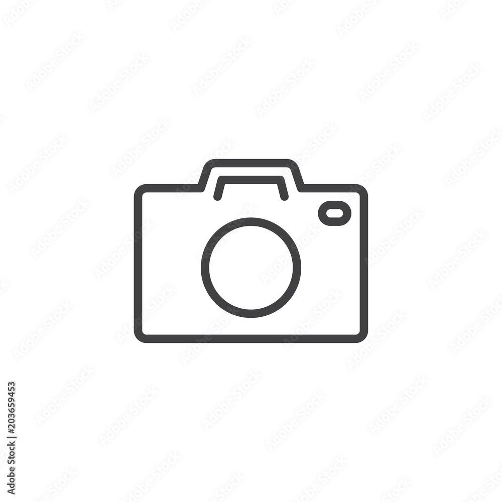 Photo camera outline icon. linear style sign for mobile concept and web design. Camera simple line vector icon. Symbol, logo illustration. Pixel perfect vector graphics Photo camera outline icon. linear style sign for mobile concept and web design. Camera simple line vector icon. Symbol, logo illustration. Pixel perfect vector graphics