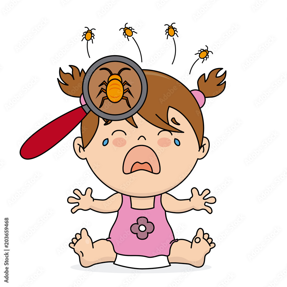 Obraz premium baby girl crying because she has lice