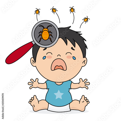 baby boy crying because she has lice