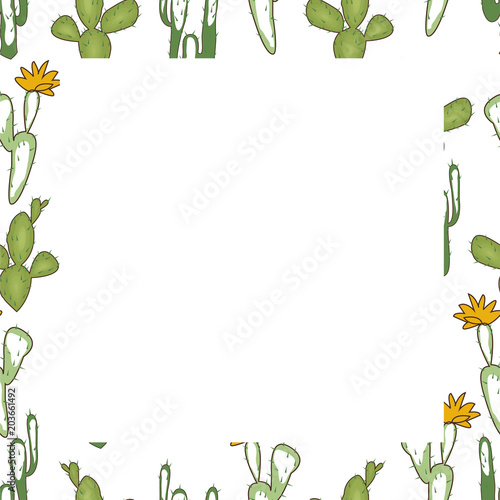 Wild west theme. Vector frame. Cactus, buffalo skull, horse shoe.