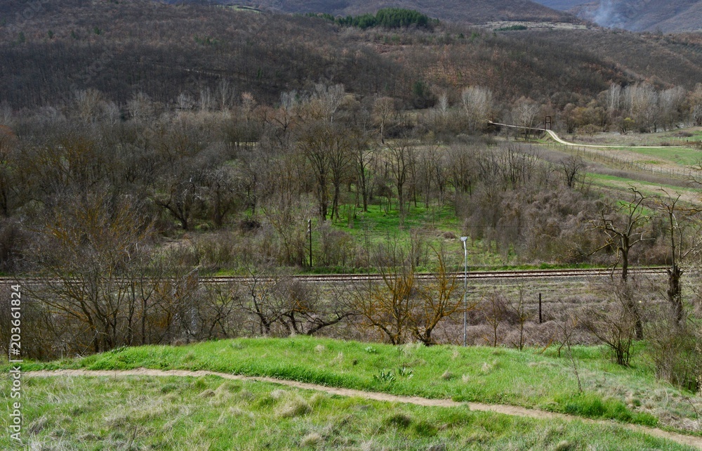 Naklejka premium landscape with the bridge and the road 