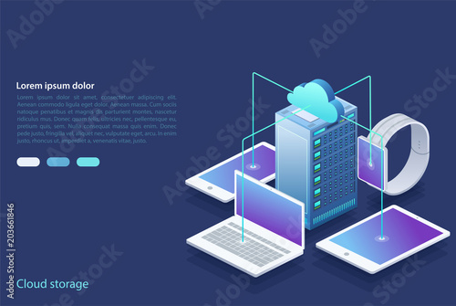 Data center. Concept of cloud storage, data transfer. Data transmission technology.