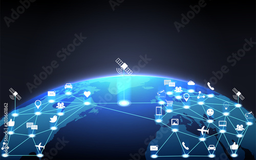 Global communication cloud network around planet earth. Concept  photo