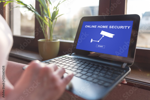 Online home security concept on a laptop screen