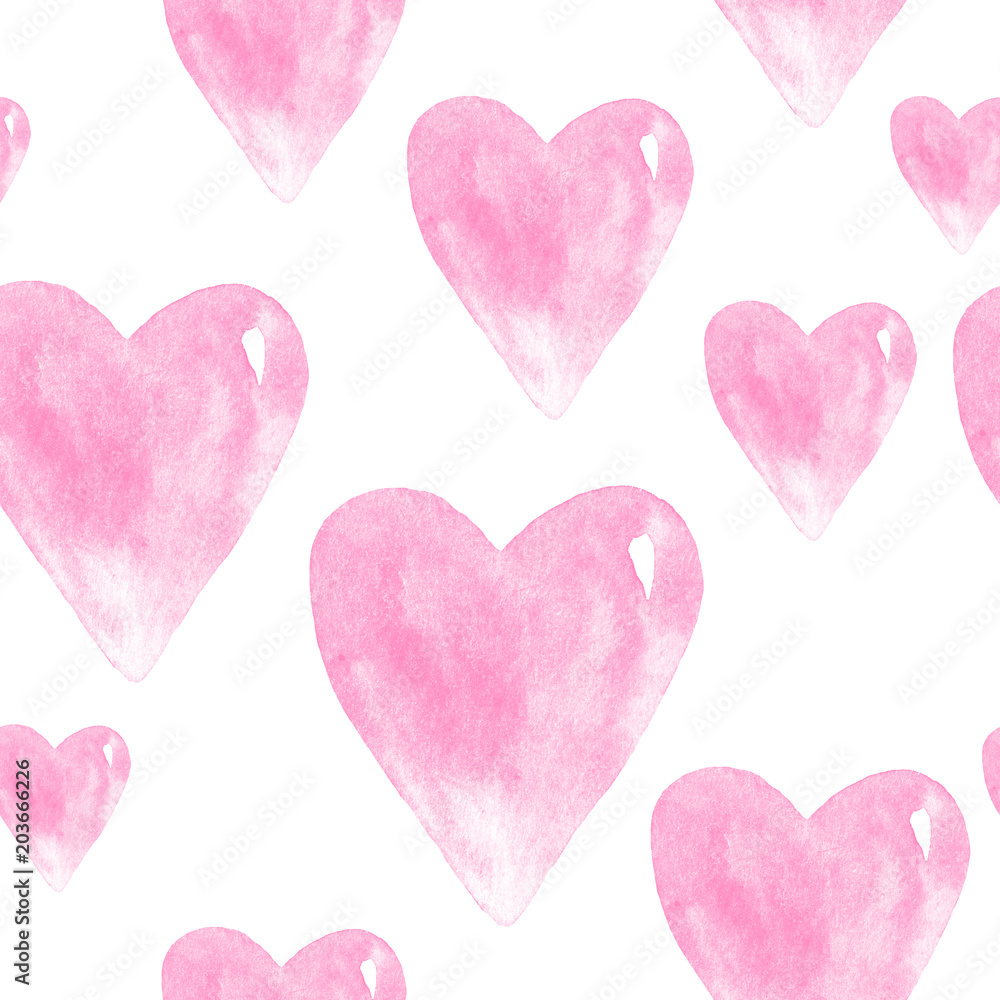 Watercolor seamless pattern of hearts.