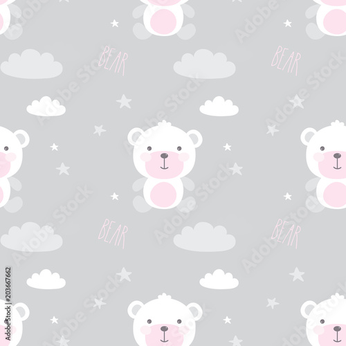 Cute seamless pattern with bears,stars,clouds and hearts
