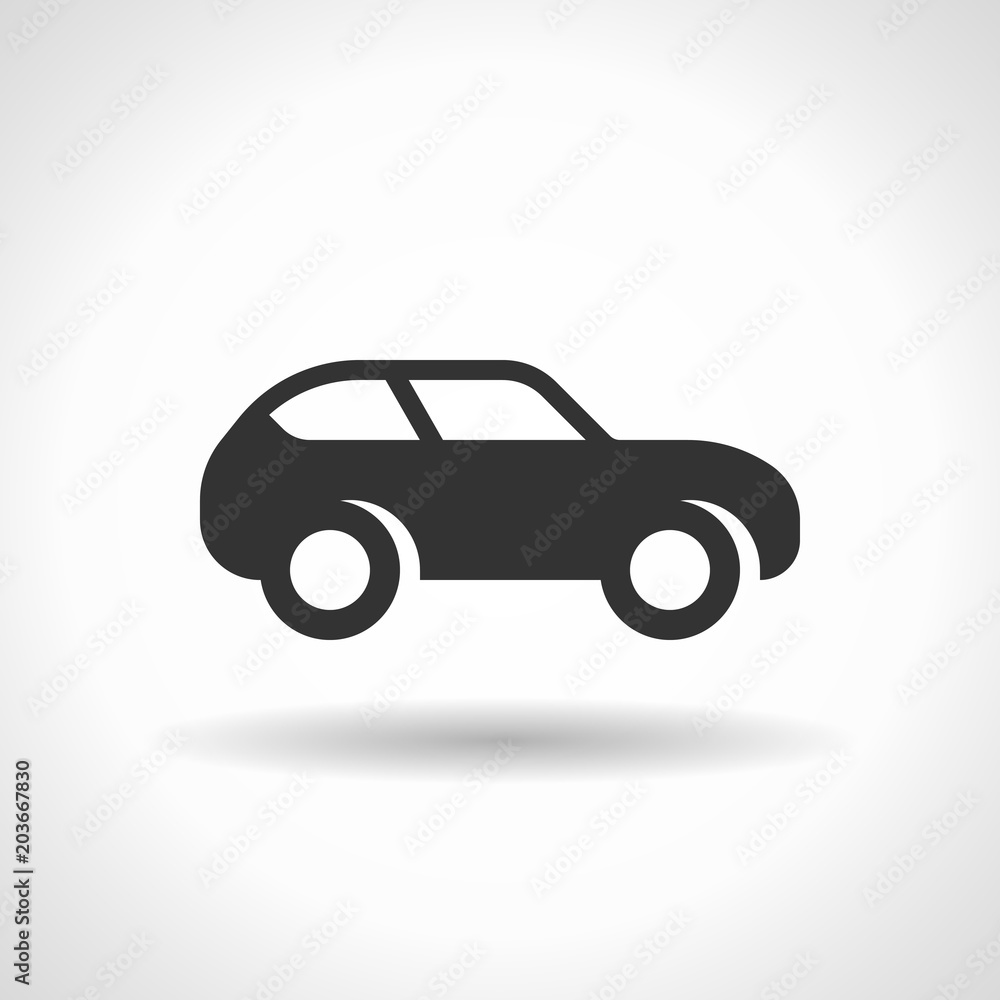 Monochromatic car icon with hovering effect shadow on grey gradient background. EPS 10 Monochromatic car icon with hovering effect shadow on grey gradient background. EPS 10