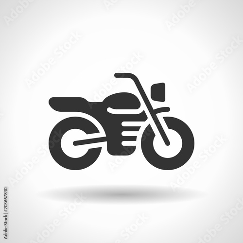Monochromatic motorcycle icon with hovering effect shadow on grey gradient background. EPS 10