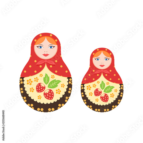 Russian culture, landmarks and symbols. Pair traditional, nested dolls.