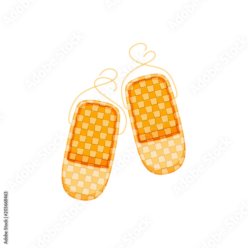 Russian culture, landmarks and symbols. Old traditional wicker bast shoes.