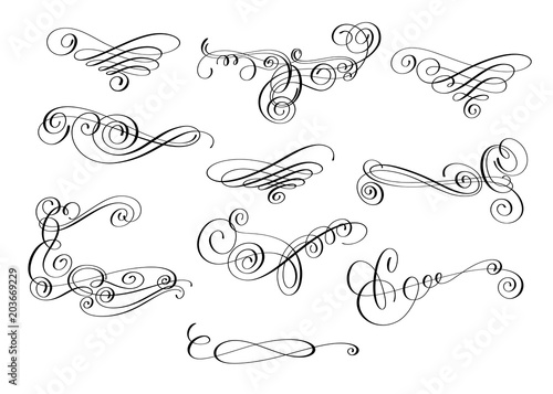 hand written calligraphic design set of swirl ornate decoration