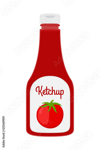 Vector cartoon ketchup bottle. Red tomato sauce, condiment, plastic bottle