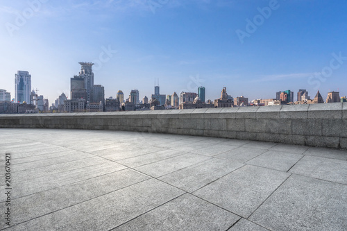 city skyline with marble floor 