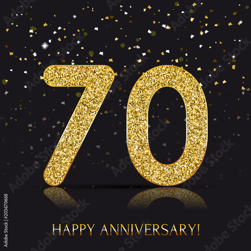 70 years Happy anniversary banner with gold elements. Vector illustration.