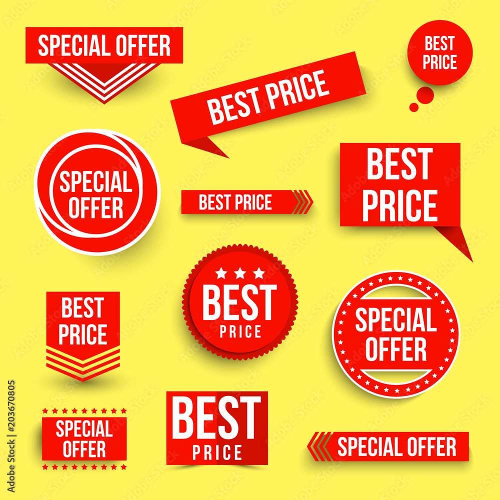 Fototapeta premium Set of color special offer and best price banners. Vector illustration.