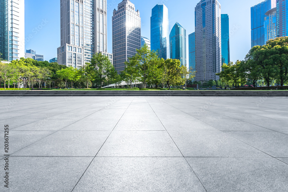 city skyline with marble floor 