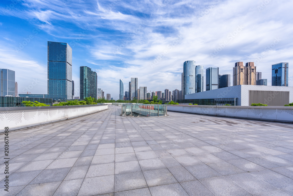 city skyline with marble floor city skyline with marble floor