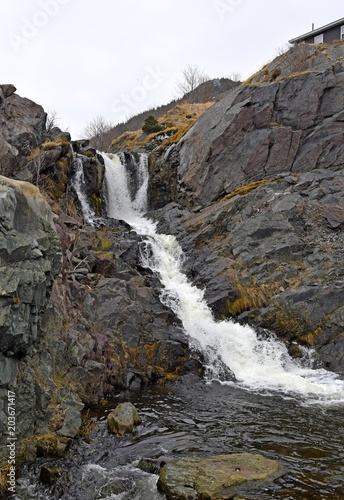 closeup of a small waterfall in Portugal Cove  Newfoundland Canada